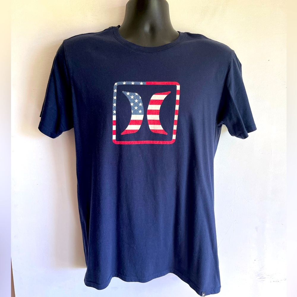 Hurley Blue Short Sleeve Tee with Patriotic Design, Men’s Small